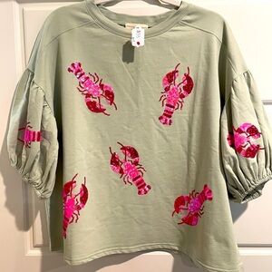 NWT Fantastic Fawn Sequin Crawfish Light Green Shirt